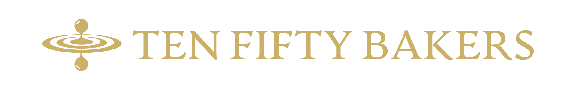 GOLD-LOGO-TEN-FIFTY Logo for Ten Fifty Bakers featuring stylised text in gold and a circular icon with droplet shapes on the left.